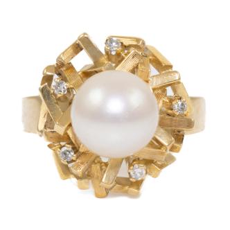 9.1mm Pearl and Diamond Ring